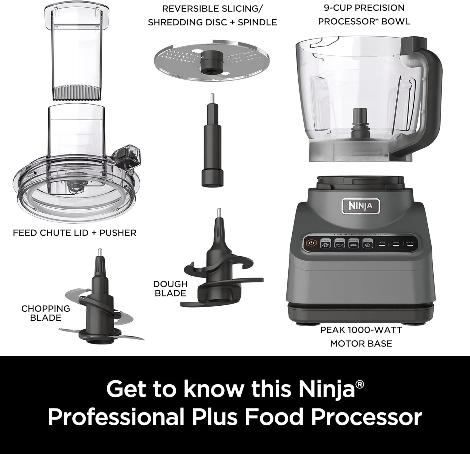Ninja Food Processor, Professional Plus, 1000 Peak Watts, 4 Functions for Chopping, Slicing