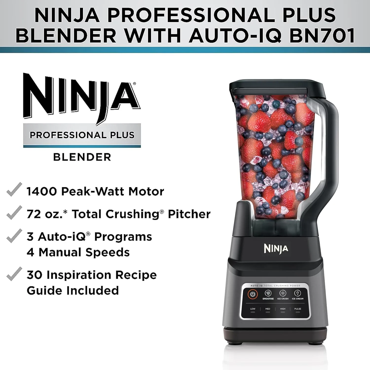 NINJA Professional Plus Blender with Auto-iQ, 1400 Peak Watts, 72-oz Total Crushing Pitcher