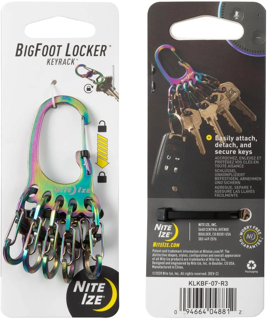 Nite Ize BigFoot Locker KeyRack Stainless Steel Key Holder with S-Biner MicroLocks