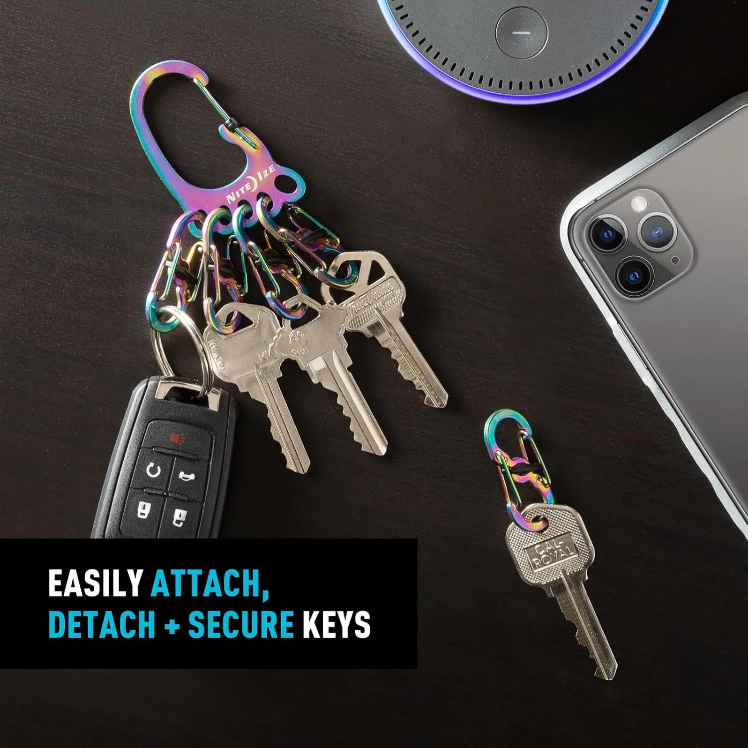 Nite Ize BigFoot Locker KeyRack Stainless Steel Key Holder with S-Biner MicroLocks