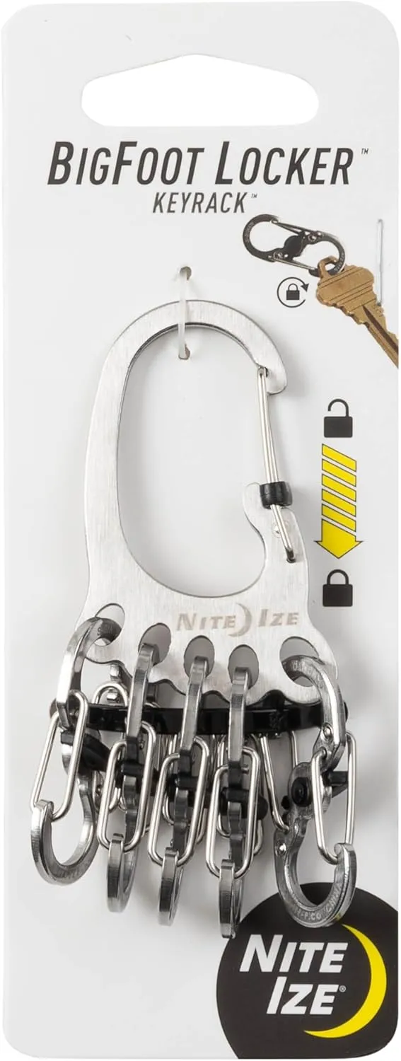 Nite Ize BigFoot Locker KeyRack Stainless Steel Key Holder with S-Biner MicroLocks