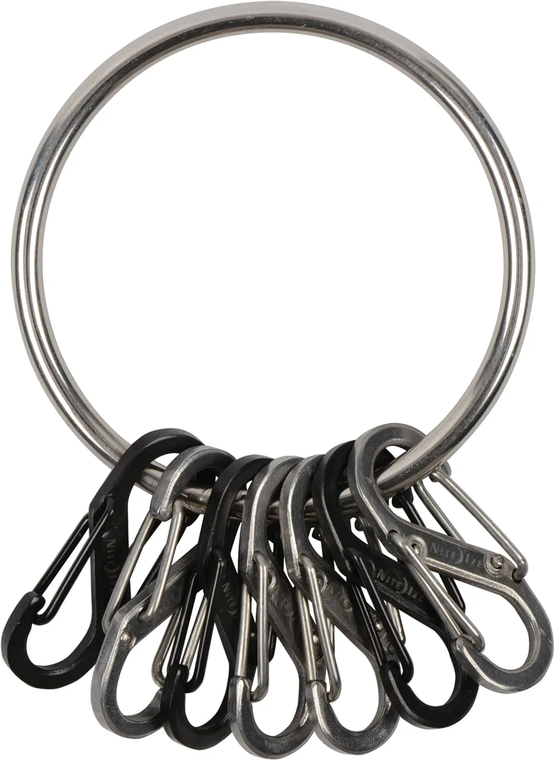 Nite Ize BigRing Steel S-Biner - Key Holder with Carabiners - Heavy-Duty Organizer with Black & Stainless Steel S-Biners