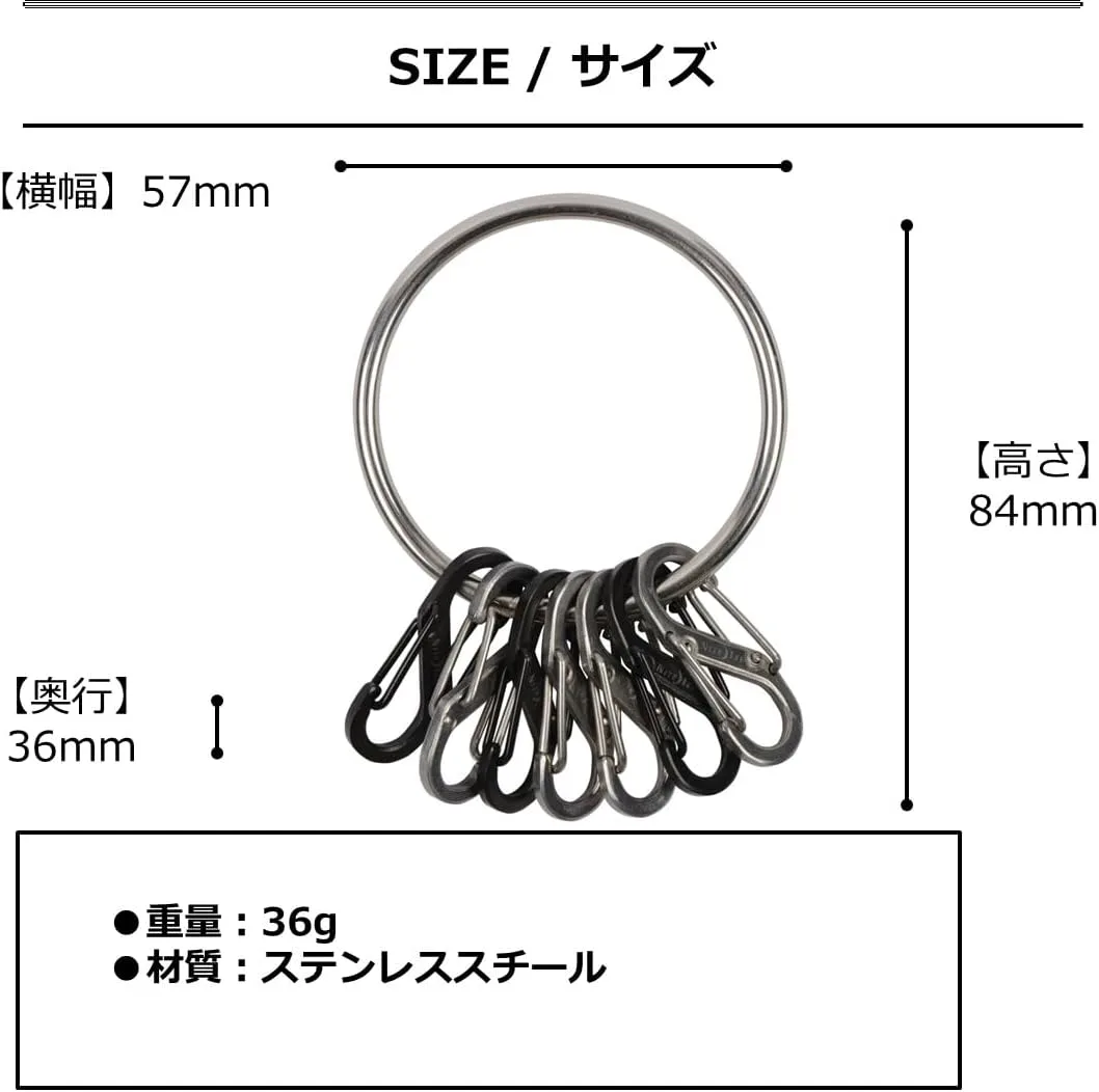 Nite Ize BigRing Steel S-Biner - Key Holder with Carabiners - Heavy-Duty Organizer with Black & Stainless Steel S-Biners