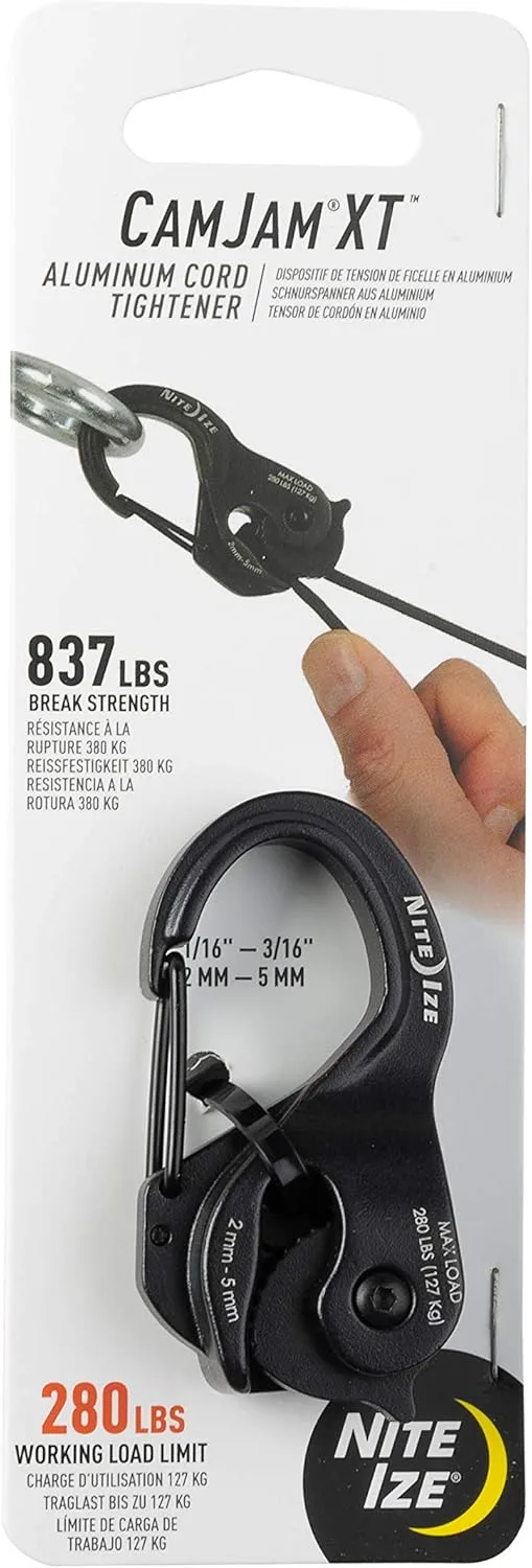 Nite Ize CamJam XT Aluminum Rope Tightener - Adjustable Rope Tightener Carabiner - Hiking & Camping Gear Essentials