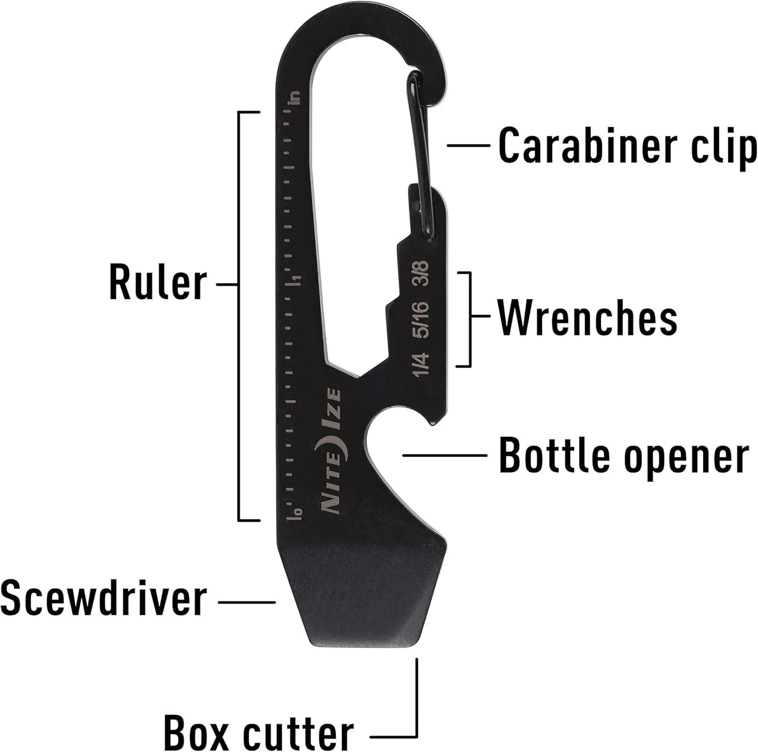 Nite Ize DoohicKey Keychain Multi Tool, Stainless-Steel 5-in-1 Multi Tool With Bottle Opener + Carabiner Clip