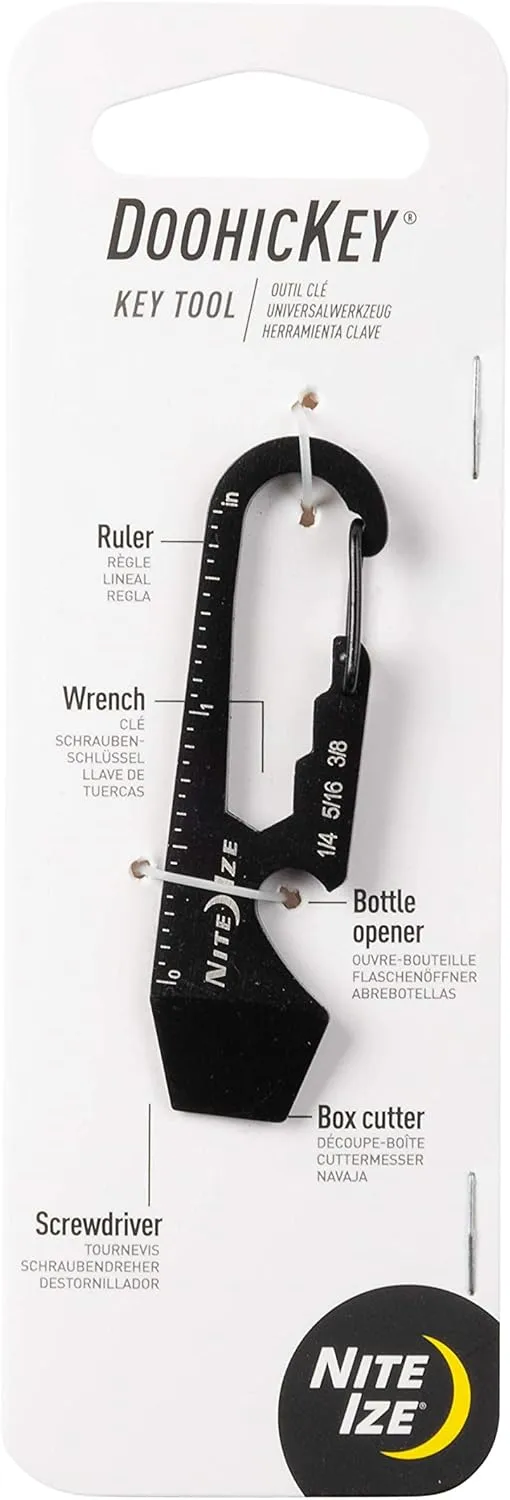 Nite Ize DoohicKey Keychain Multi Tool, Stainless-Steel 5-in-1 Multi Tool With Bottle Opener + Carabiner Clip