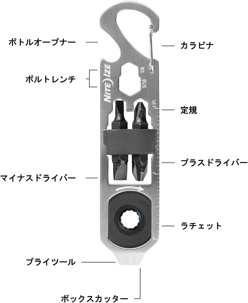 Nite Ize DoohicKey Ratchet Key Tool - Keychain Multitool with Carabiner Clip - Pocket Tool with Ruler, Bottle Opener