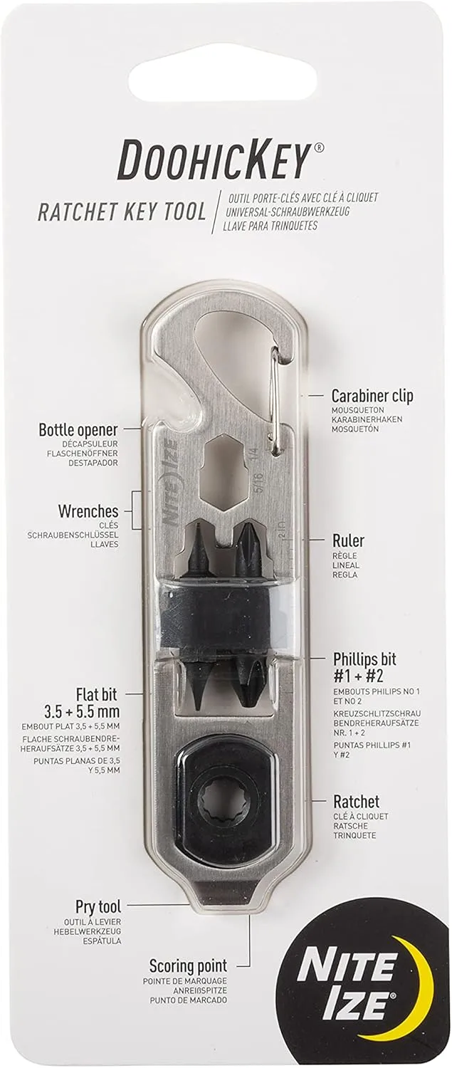 Nite Ize DoohicKey Ratchet Key Tool - Keychain Multitool with Carabiner Clip - Pocket Tool with Ruler, Bottle Opener