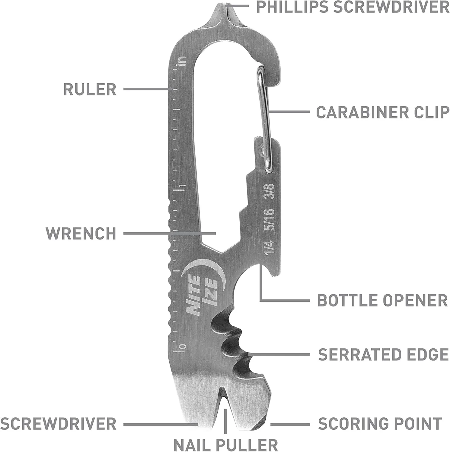 Nite Ize KMTSE-11-R3 DoohicKey Keychain Multi Tool, 1 Count (Pack of 1), Stainless Steel