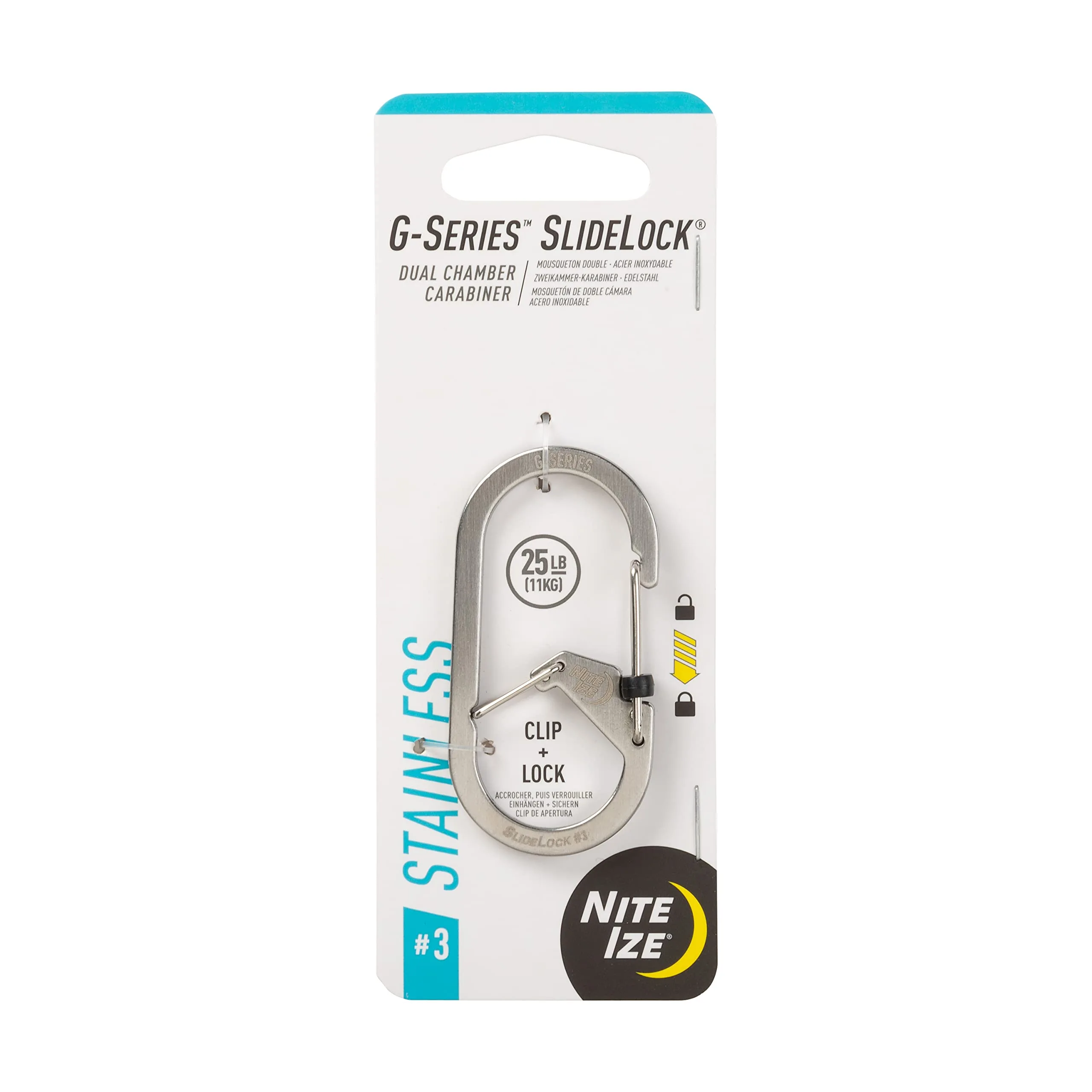 Nite IZE G-Series SlideLock Dual Chamber Stainless Steel Carabiner Keychain