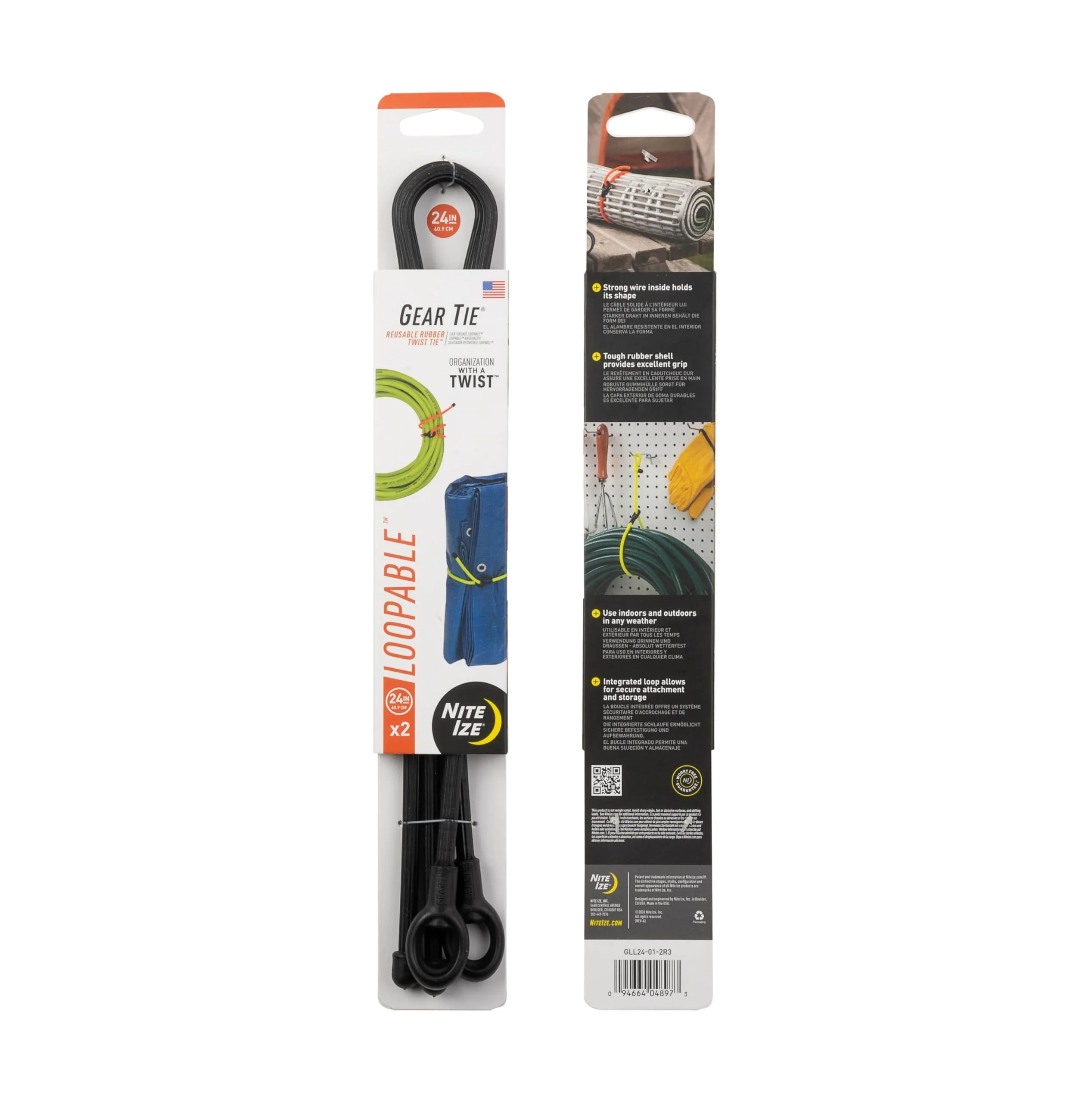 Nite Ize Gear Tie Loopable Reusable Rubber Twist Ties with Integrated Loop