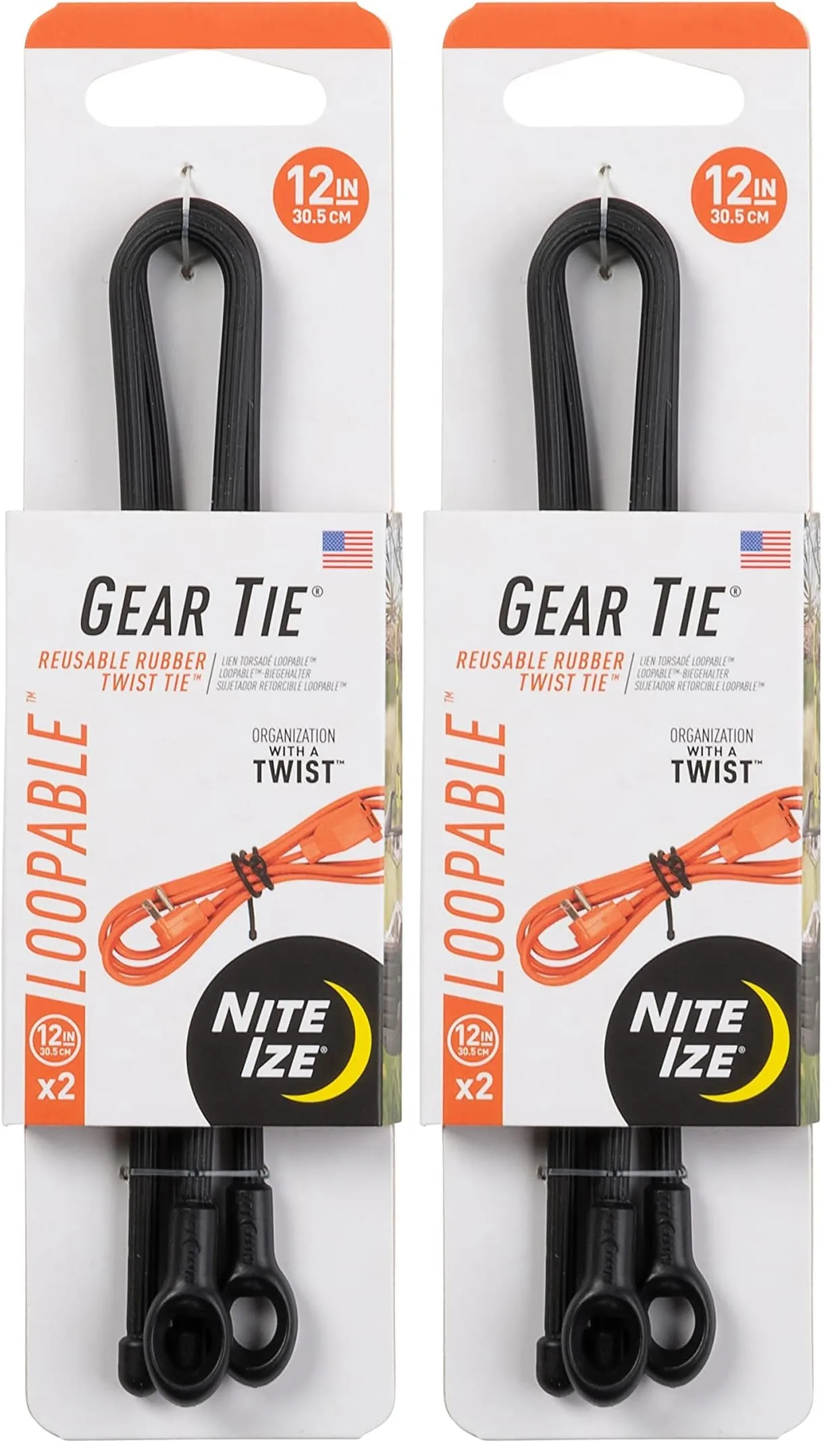 Nite Ize Gear Tie Loopable Reusable Rubber Twist Ties with Integrated Loop