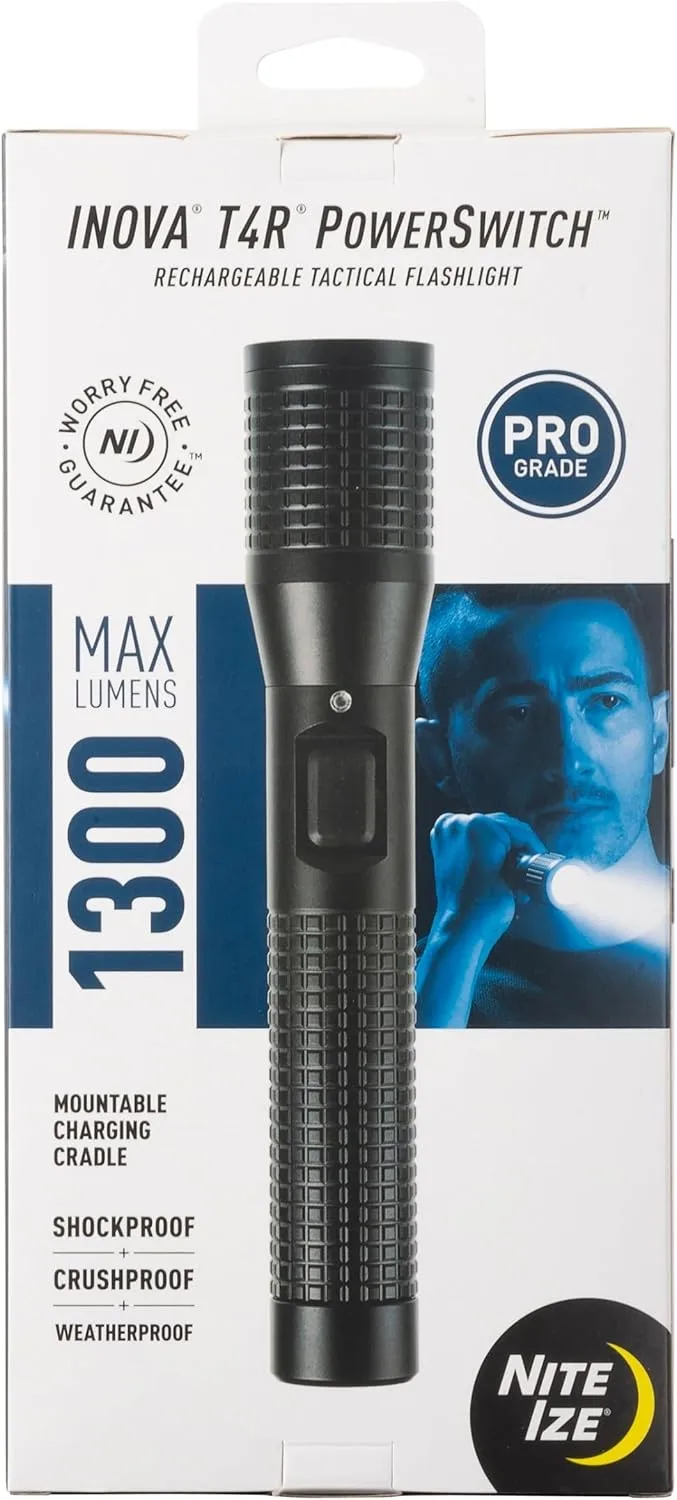 Nite Ize INOVA T4R Powerswitch Rechargeable Tactical Flashlight - 1300 Lumen Tactical Flashlight with Professional-Grade USB