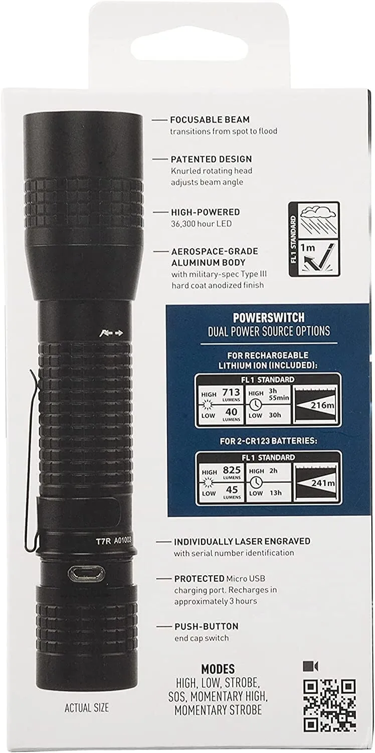 Nite Ize INOVA T7R PowerSwitch Rechargeable Focusing Flashlight - Tactical PowerSwitch LED Flashlight for First Responders