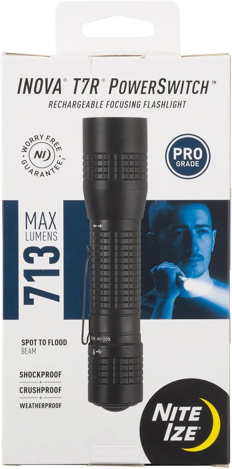Nite Ize INOVA T7R PowerSwitch Rechargeable Focusing Flashlight - Tactical PowerSwitch LED Flashlight for First Responders