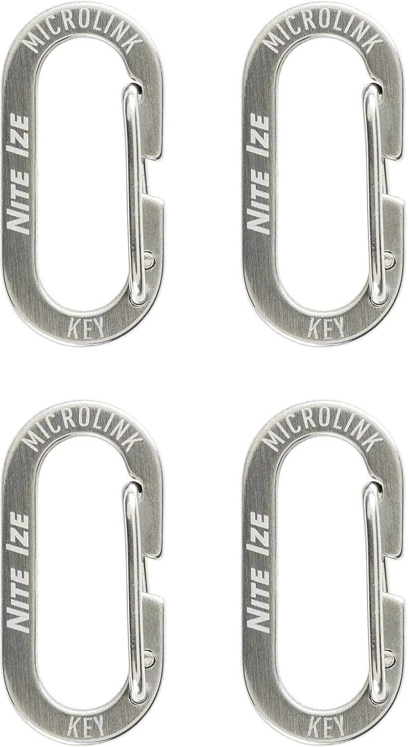 Nite Ize MicroLink Carabiner, Stainless Steel Mini Key Rings for Keys Fobs MultiTools and More, 4 Pack