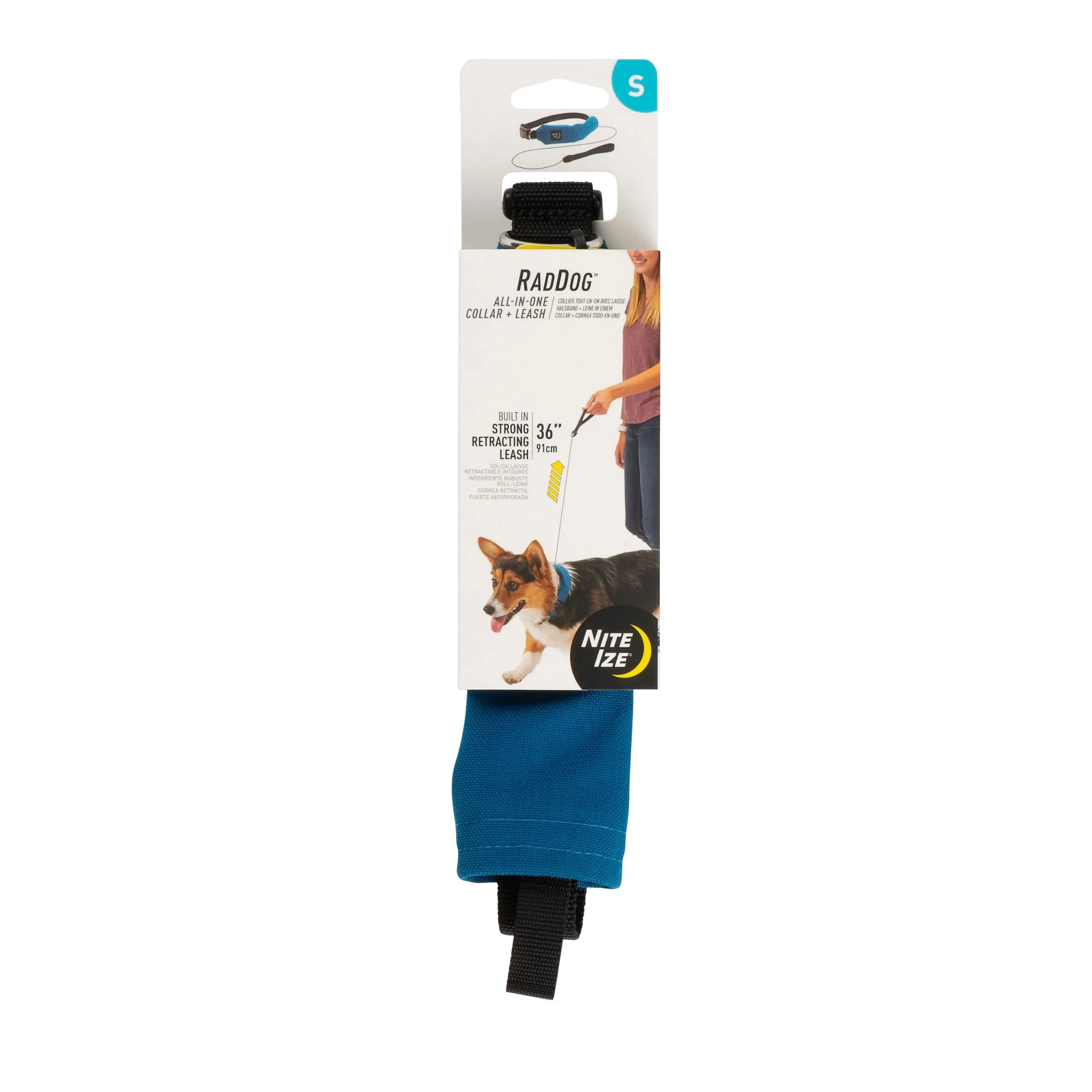 Nite Ize RadDog All-in-One Collar and Leash - Heavy-Duty Built-In 36-inch Retractable Leash