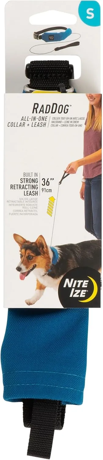 Nite Ize RadDog All-in-One Collar and Leash - Heavy-Duty Built-In 36-inch Retractable Leash