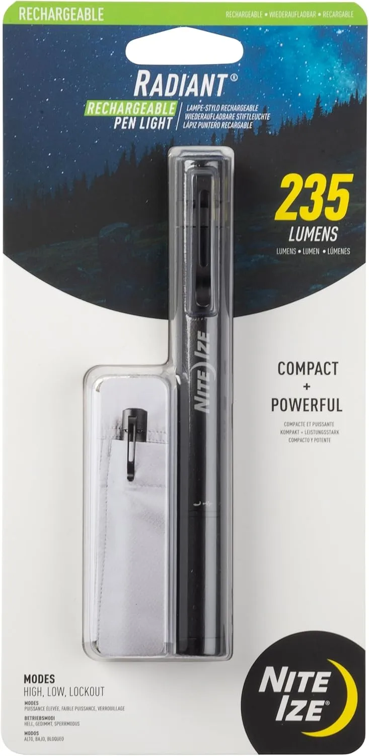 Nite Ize Radiant Rechargeable Pen Light - Rechargeable Pen Flashlight - Mini Flashlight for Job Sites or Emergency Kits