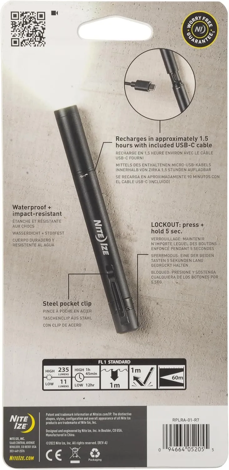 Nite Ize Radiant Rechargeable Pen Light - Rechargeable Pen Flashlight - Mini Flashlight for Job Sites or Emergency Kits