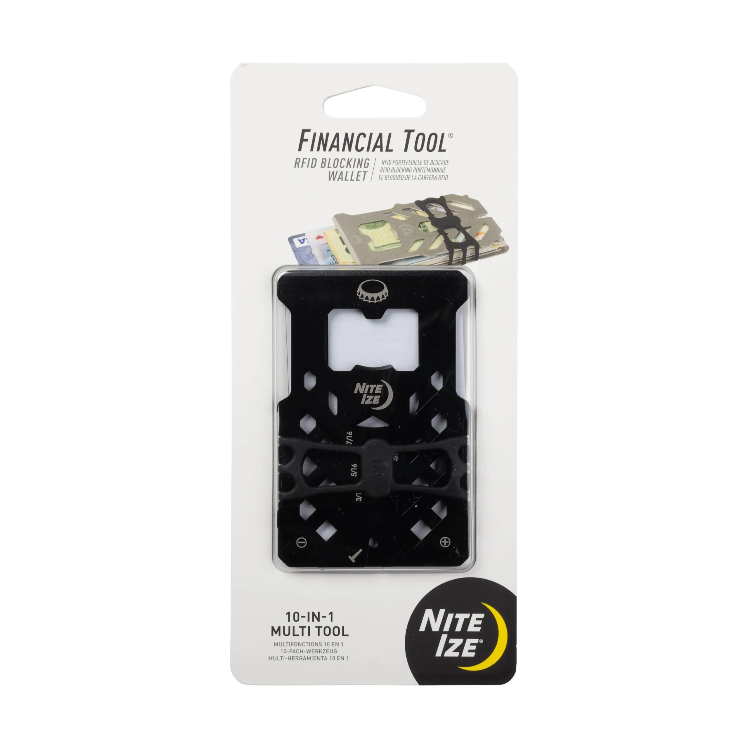Nite Ize Financial Tool RFID Blocking Wallet - Stainless Steel 10-in-1 Dual-Plated Multi-Tool Wallet