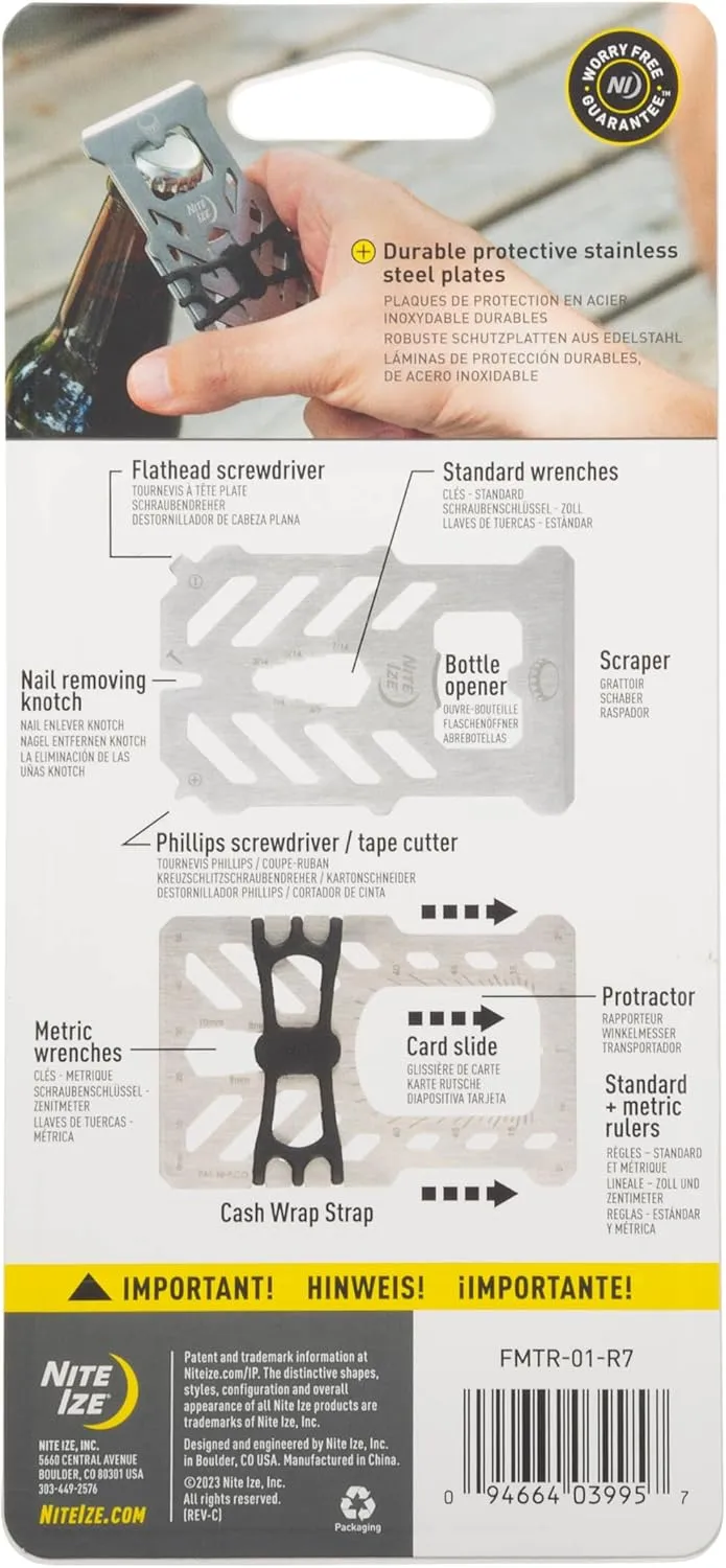 Nite Ize Financial Tool RFID Blocking Wallet - Stainless Steel 10-in-1 Dual-Plated Multi-Tool Wallet