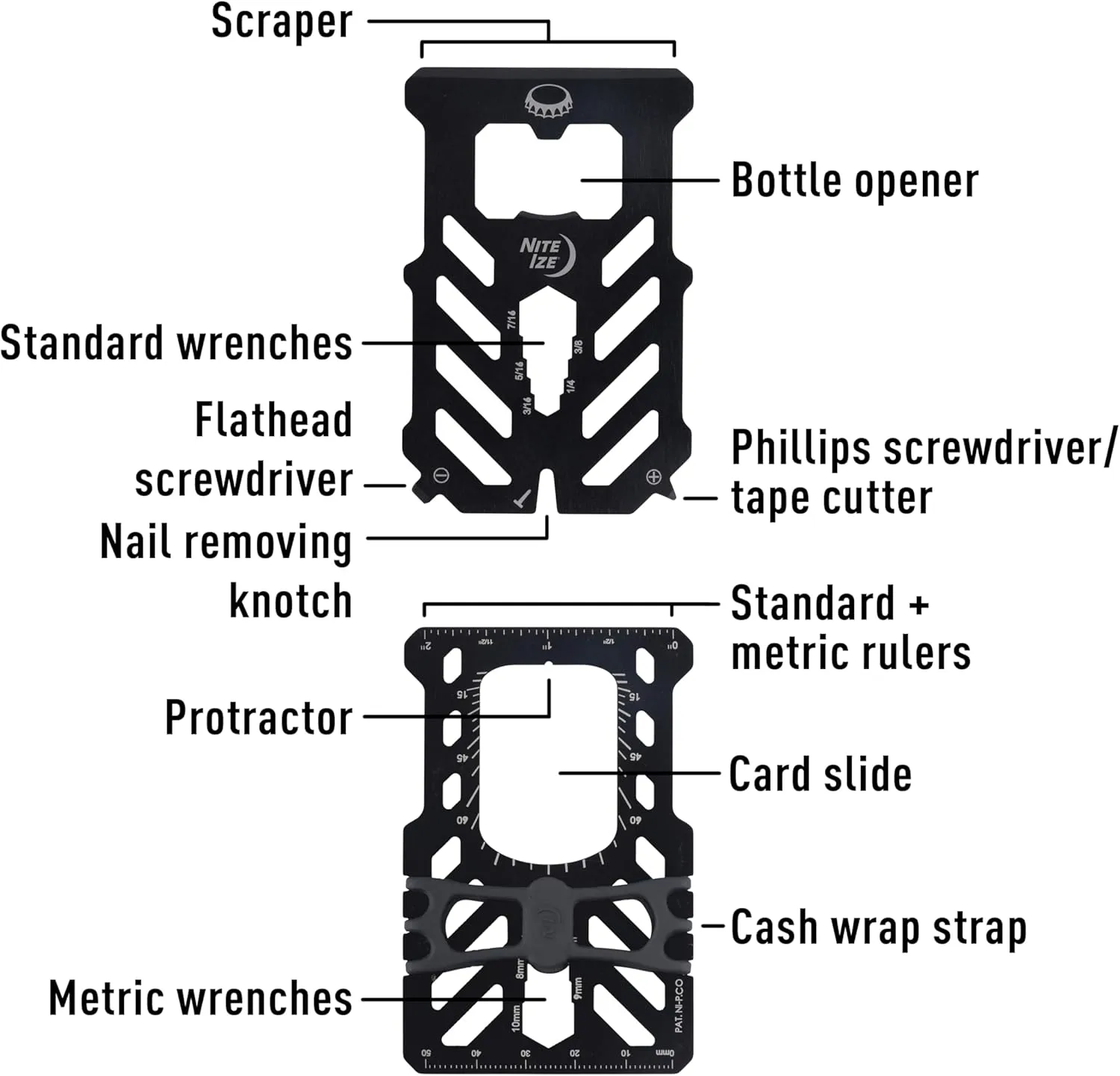 Nite Ize Financial Tool RFID Blocking Wallet - Stainless Steel 10-in-1 Dual-Plated Multi-Tool Wallet