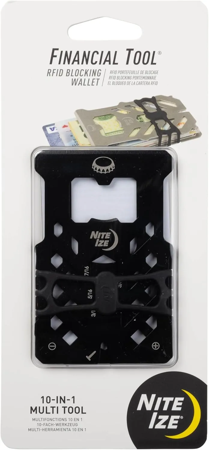 Nite Ize Financial Tool RFID Blocking Wallet - Stainless Steel 10-in-1 Dual-Plated Multi-Tool Wallet