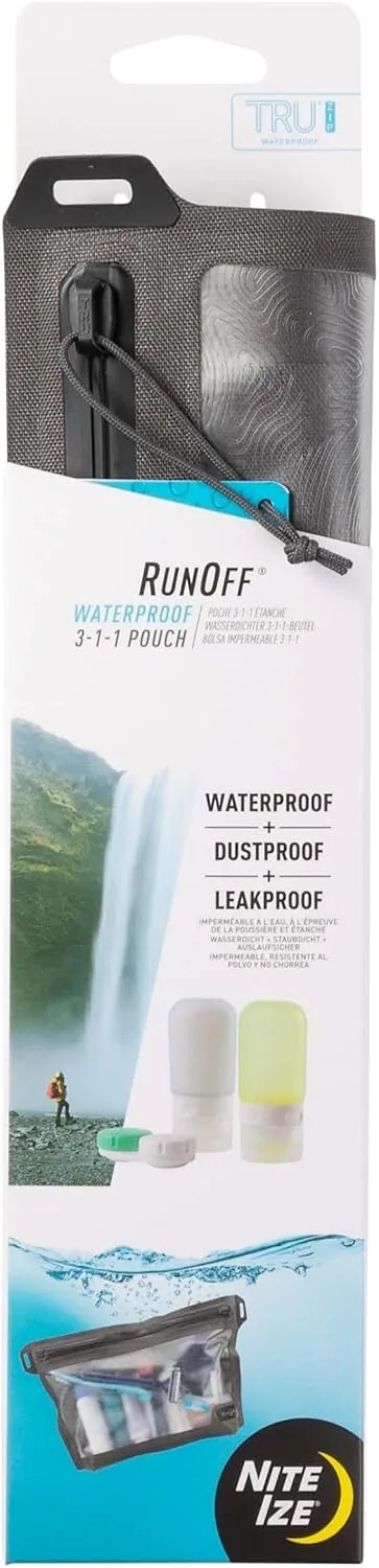 Nite Ize Runoff Waterproof 3-1-1 Pouch, Slim Waterproof Travel Bag for Toiletries, Electronics