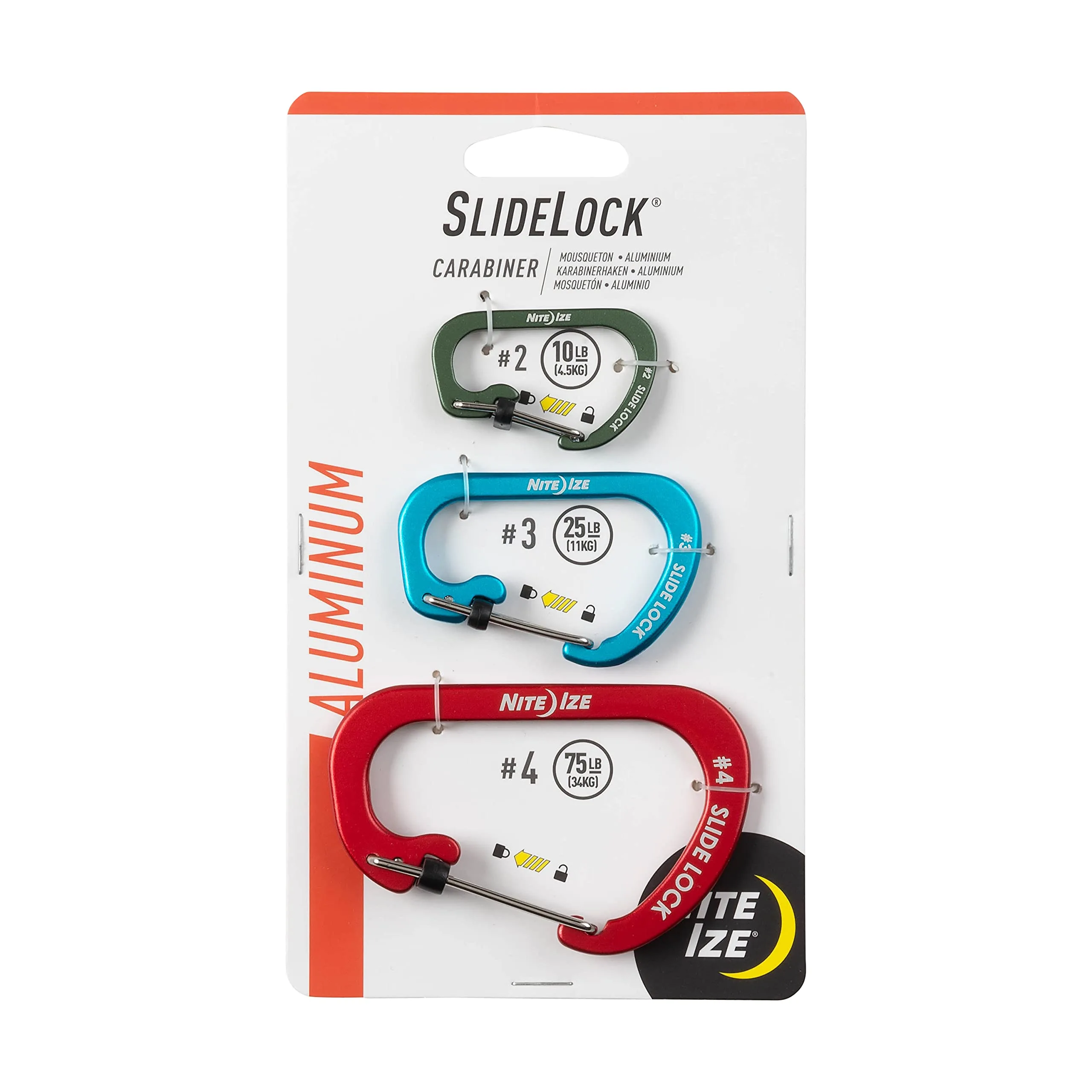 Nite Ize Slidelock Aluminum Locking Carabiner - Keychain Carabiner with Locking Gate - Carabiner Clip for Keys
