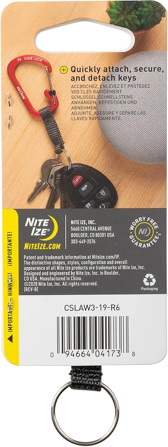 Nite Ize SlideLock Key Ring, Locking Carabiner Key Chain with Webbing