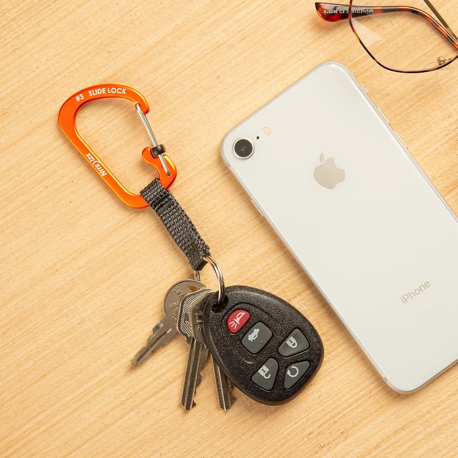 Nite Ize SlideLock Key Ring, Locking Carabiner Key Chain with Webbing