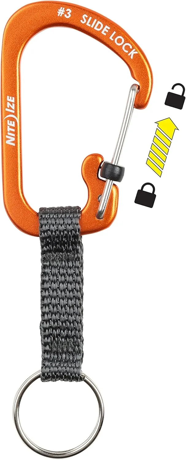 Nite Ize SlideLock Key Ring, Locking Carabiner Key Chain with Webbing