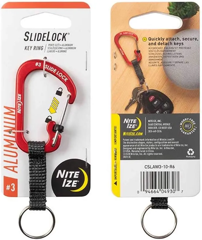Nite Ize SlideLock Key Ring, Locking Carabiner Key Chain with Webbing