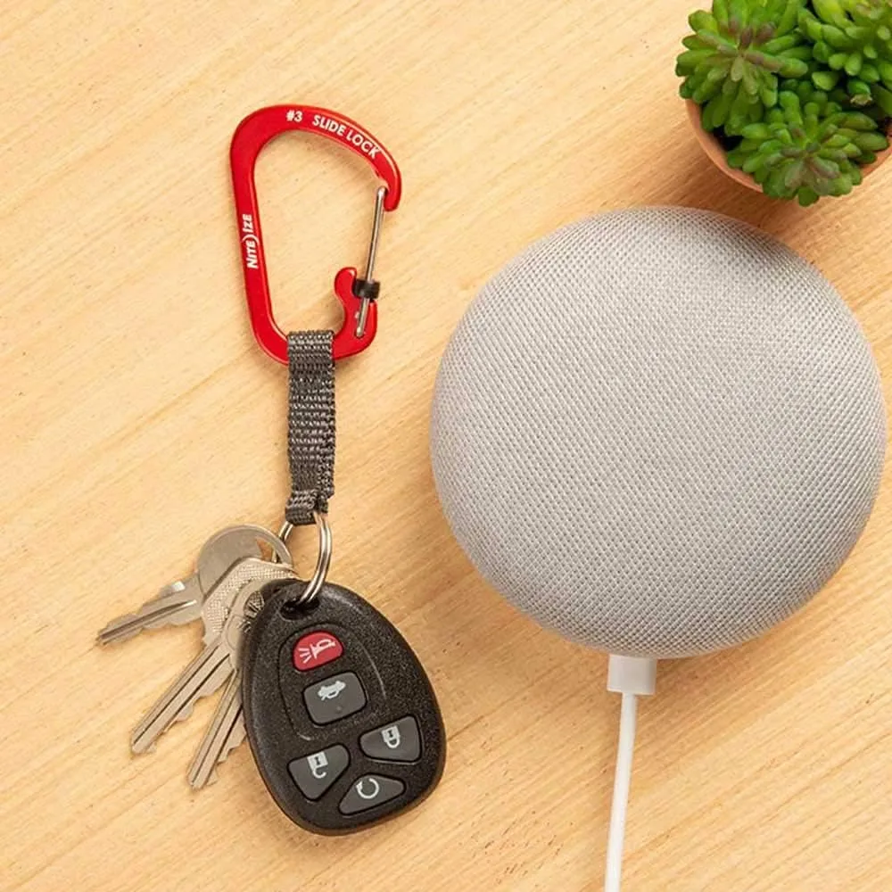 Nite Ize SlideLock Key Ring, Locking Carabiner Key Chain with Webbing