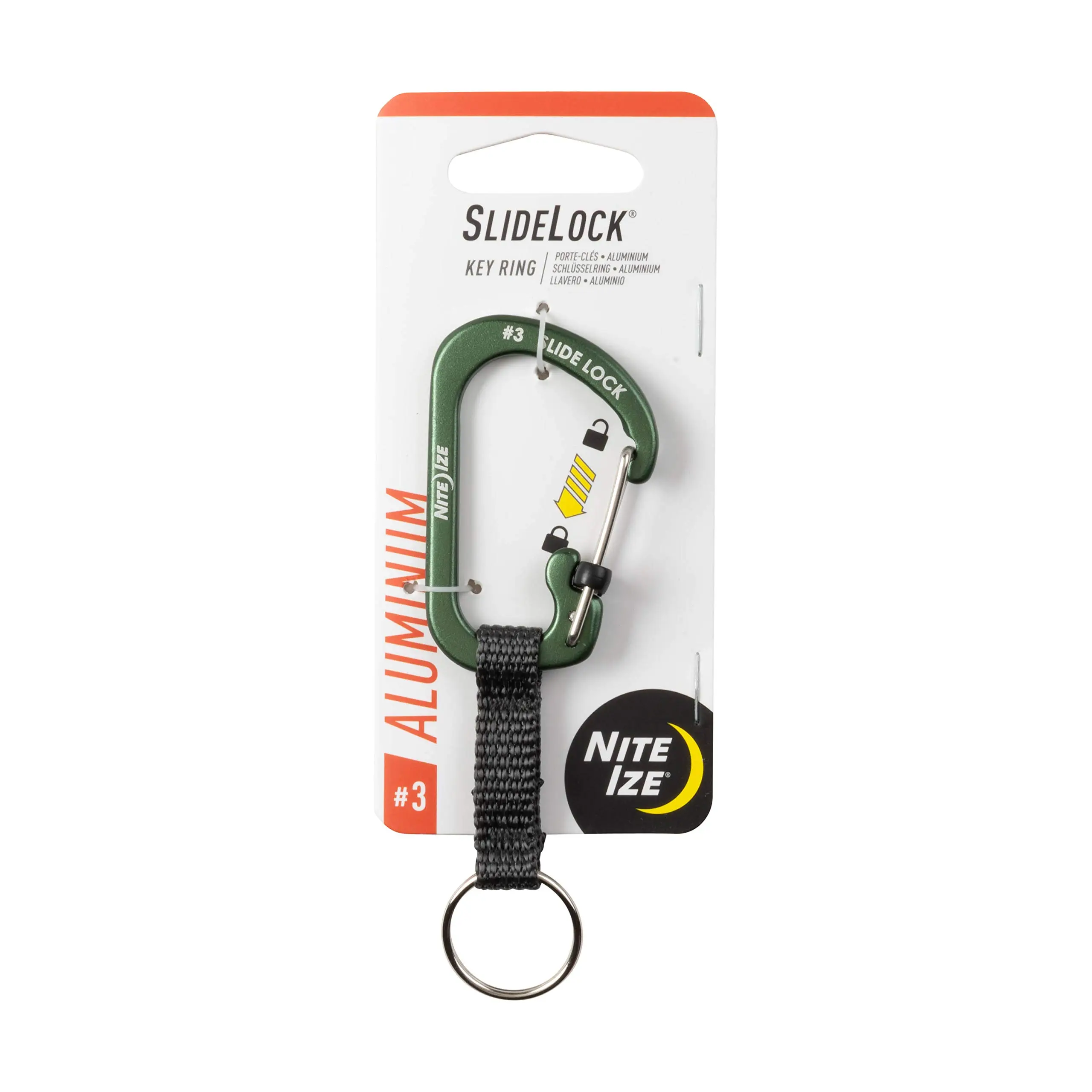 Nite Ize SlideLock Key Ring, Locking Carabiner Key Chain with Webbing