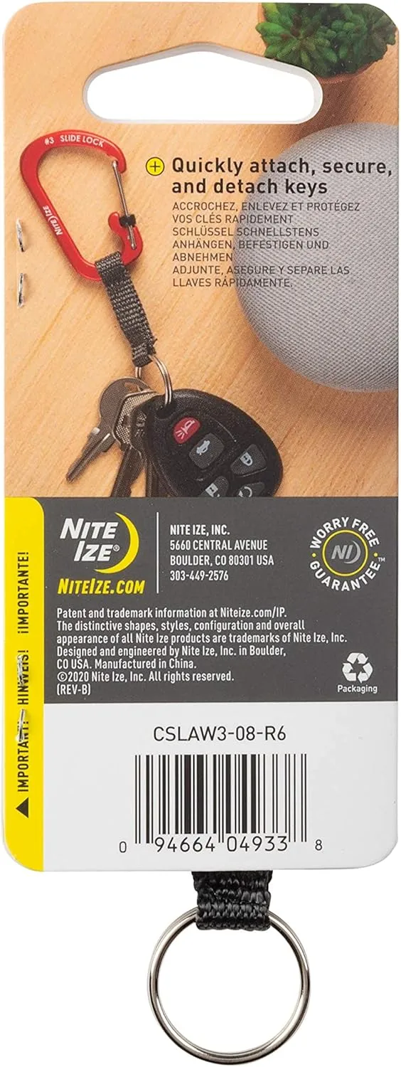 Nite Ize SlideLock Key Ring, Locking Carabiner Key Chain with Webbing