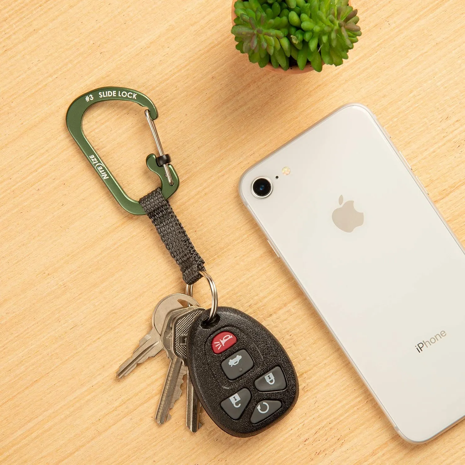 Nite Ize SlideLock Key Ring, Locking Carabiner Key Chain with Webbing