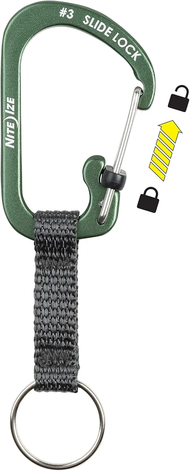 Nite Ize SlideLock Key Ring, Locking Carabiner Key Chain with Webbing