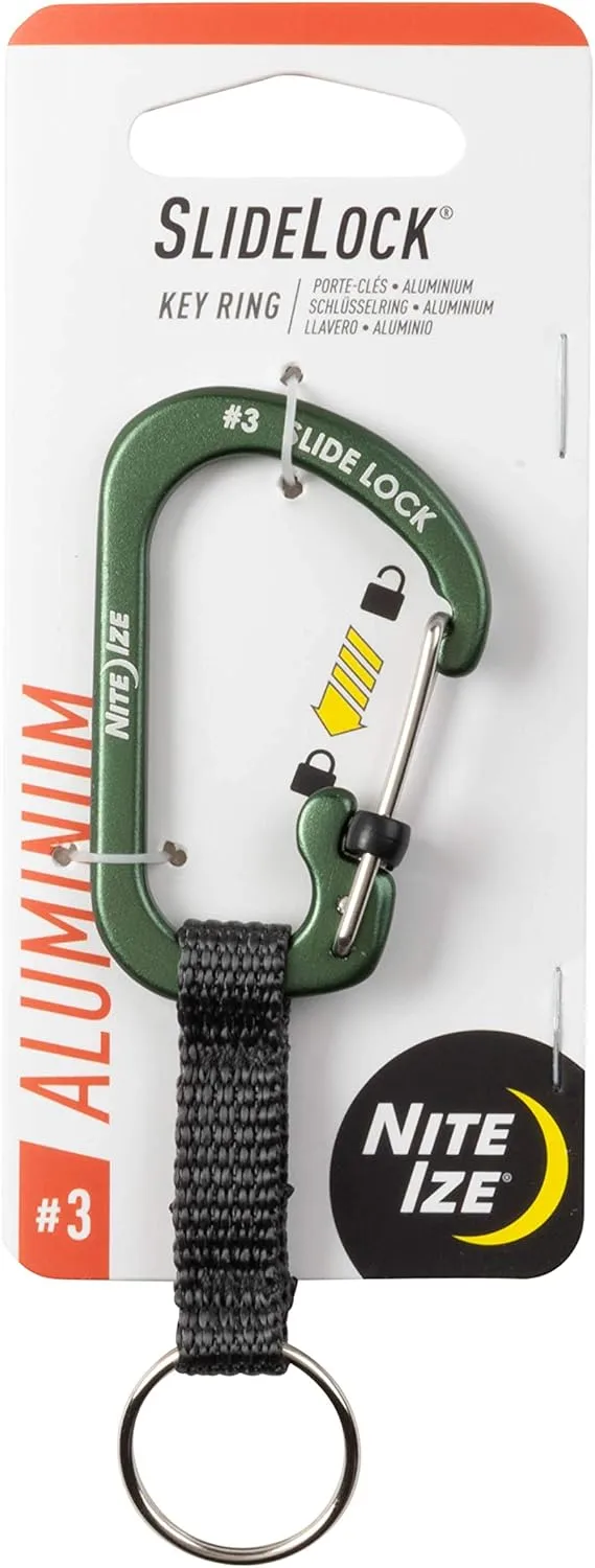 Nite Ize SlideLock Key Ring, Locking Carabiner Key Chain with Webbing