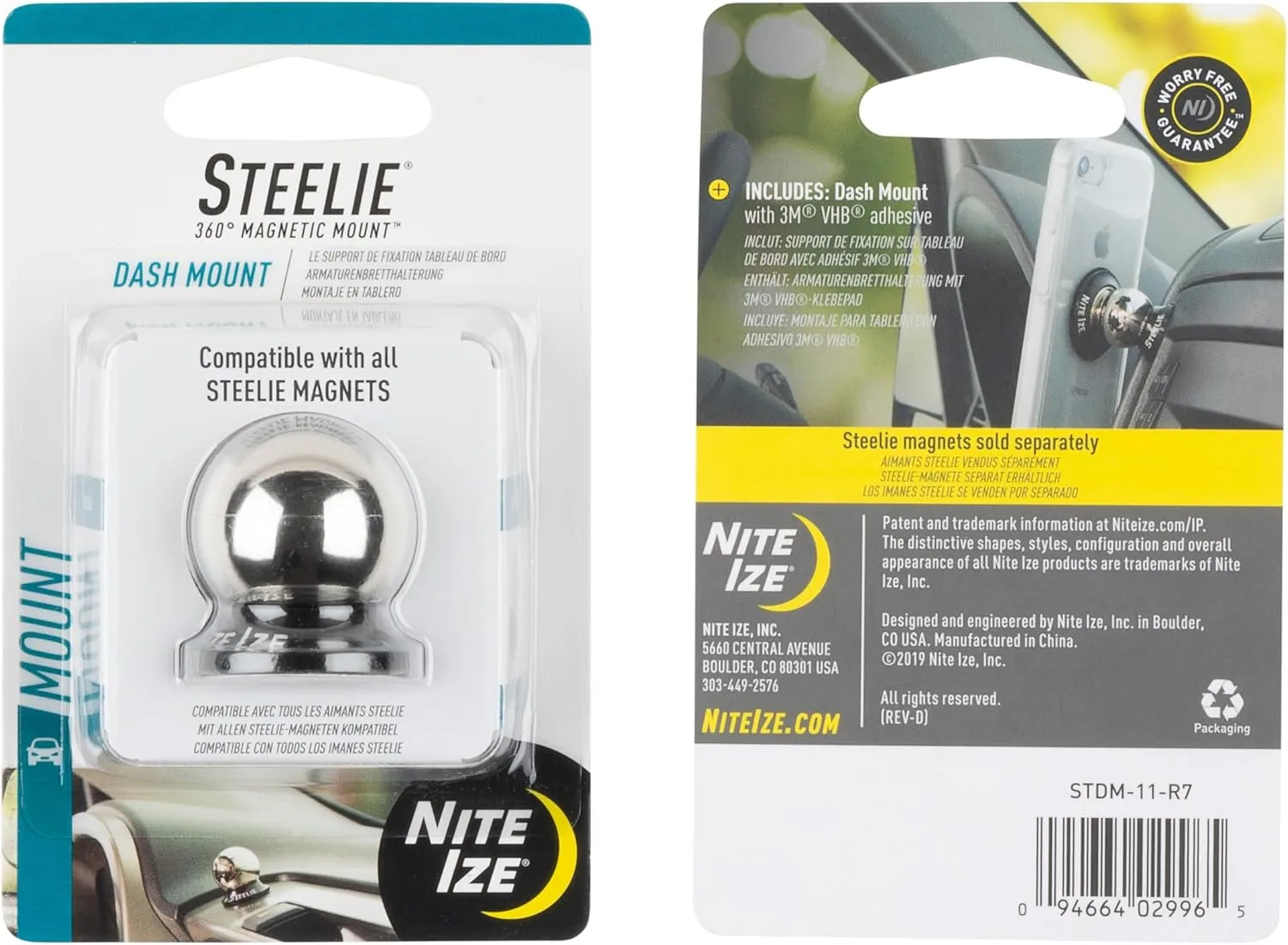 Nite Ize Steelie Dash Mount - Additional Car Mount Dash Ball for Steelie Magnetic Phone Mounting System