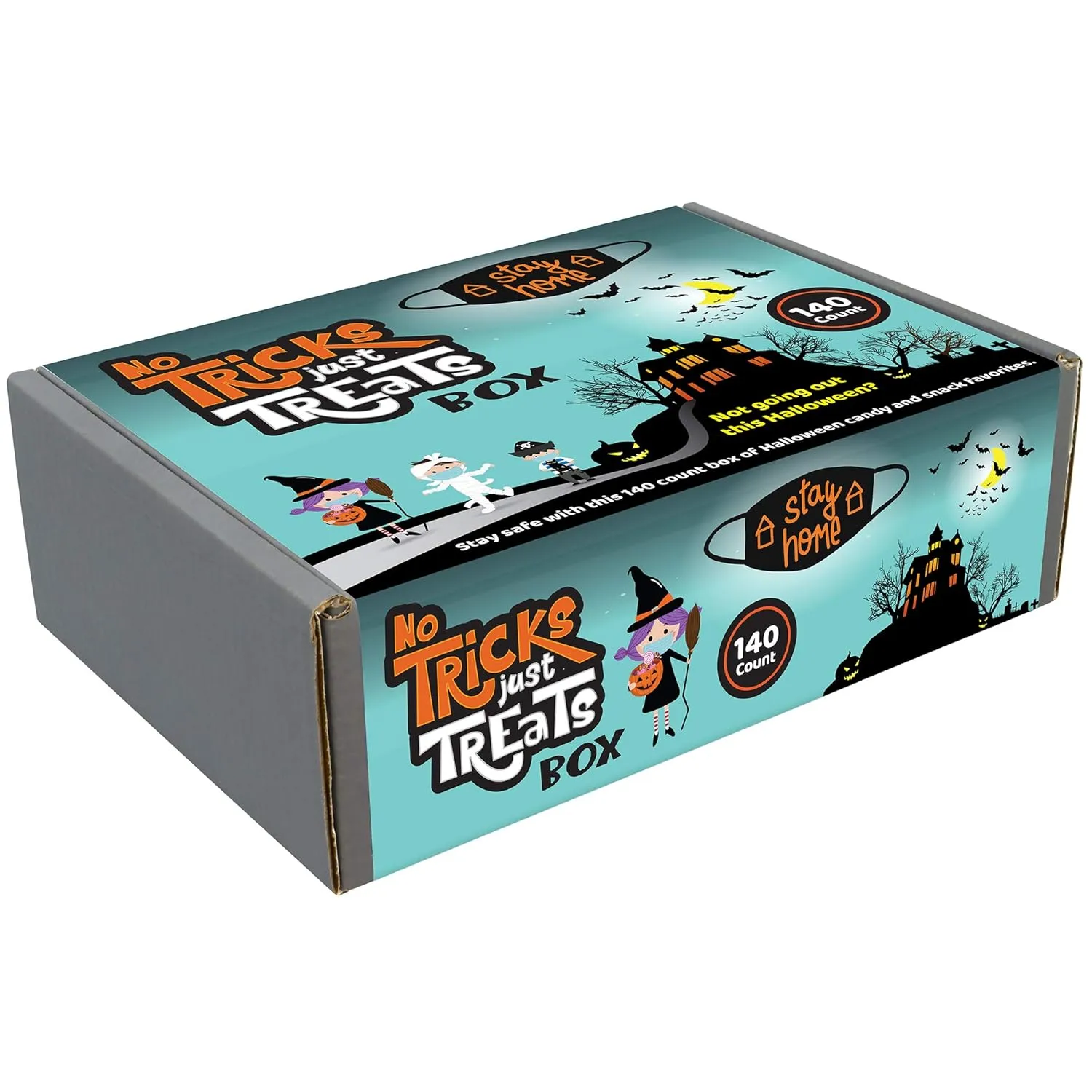 No Tricks, Just Treats Halloween Candy Box, 140 Count of Individually Wrapped Candies - A Variety of Reese's, M&M's