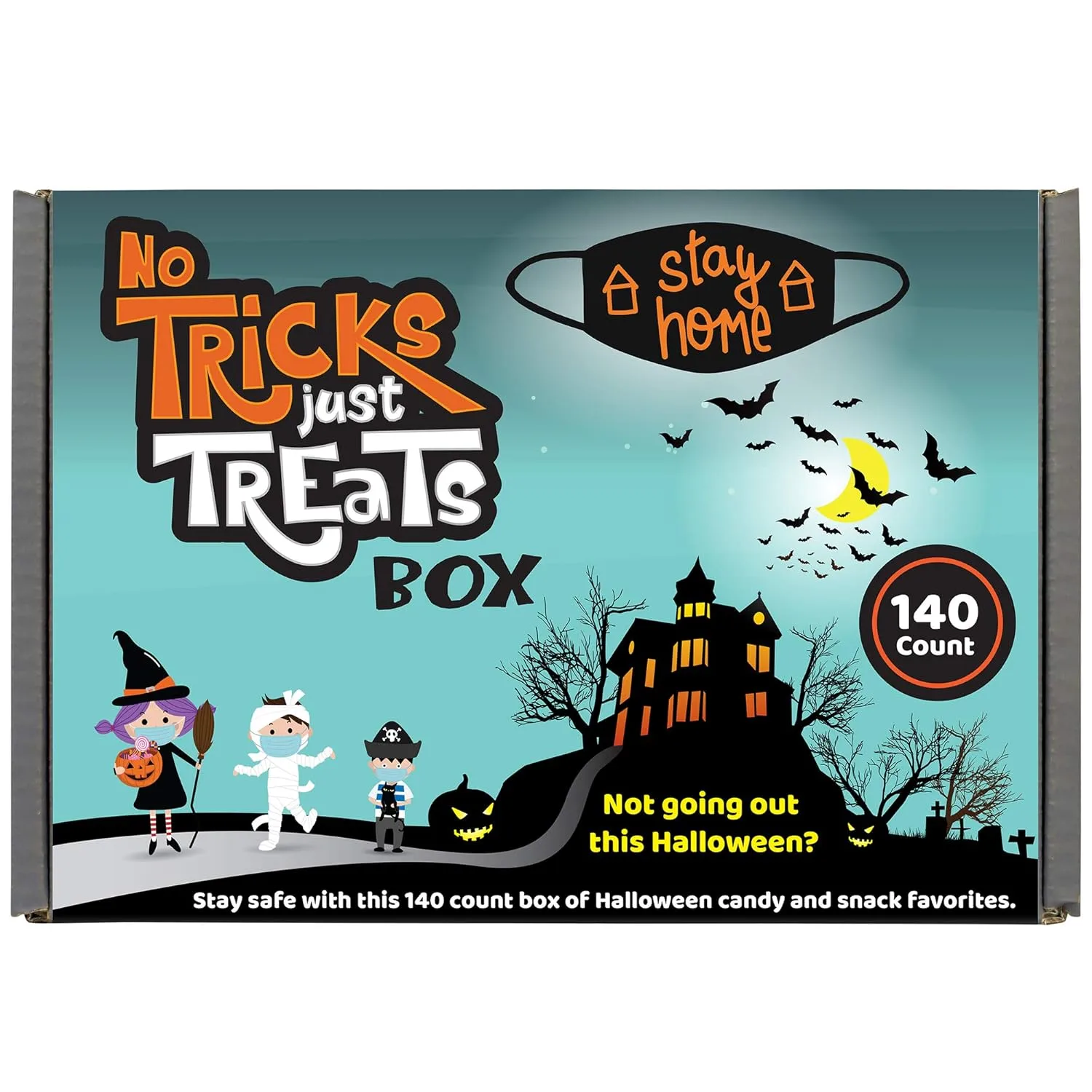 No Tricks, Just Treats Halloween Candy Box, 140 Count of Individually Wrapped Candies - A Variety of Reese's, M&M's