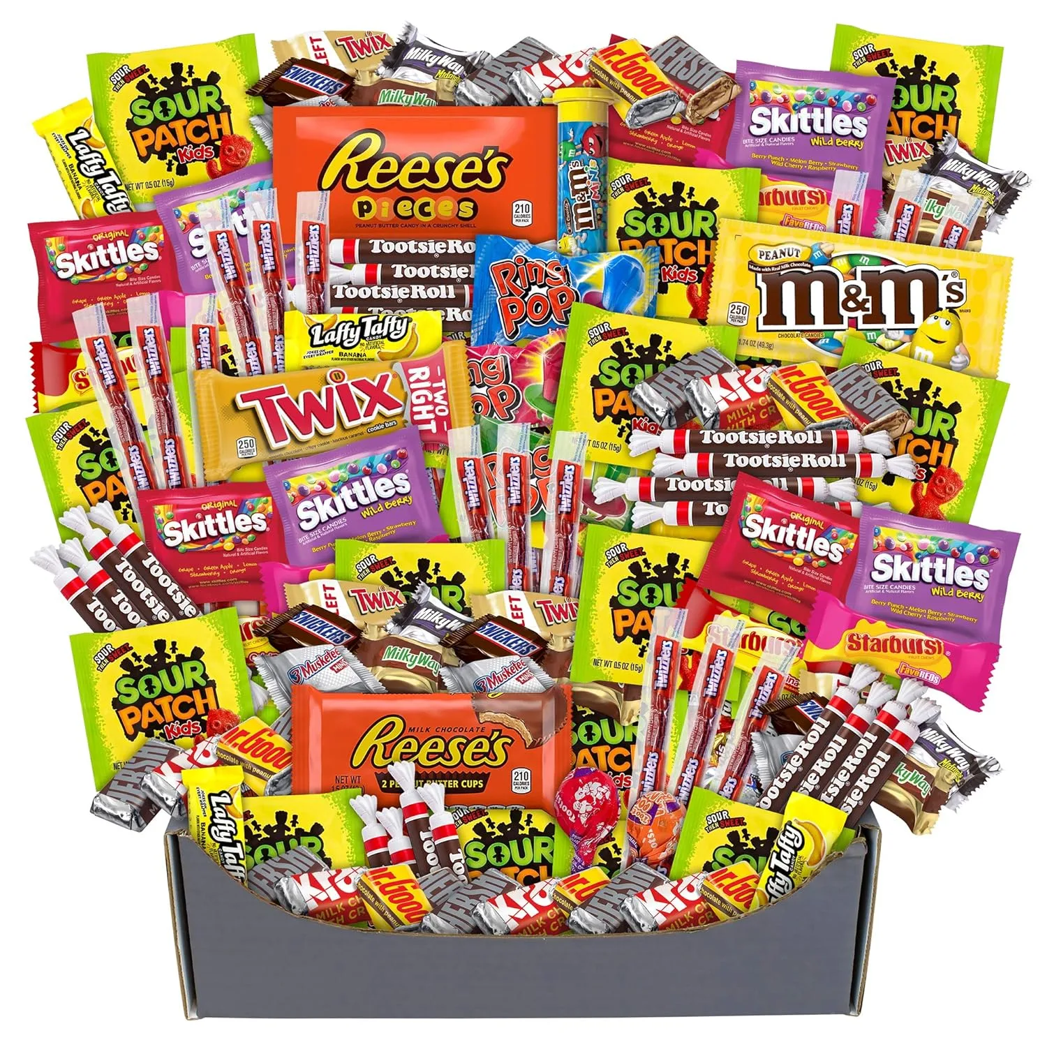 No Tricks, Just Treats Halloween Candy Box, 140 Count of Individually Wrapped Candies - A Variety of Reese's, M&M's