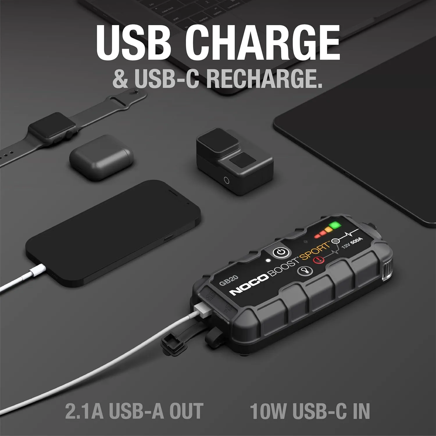 NOCO Boost GB20: 500A UltraSafe Jump Starter – 12V Lithium Battery Booster Pack, Portable Jump Box, Power Bank & Jumper Cables - for 4.0L Gas Engines