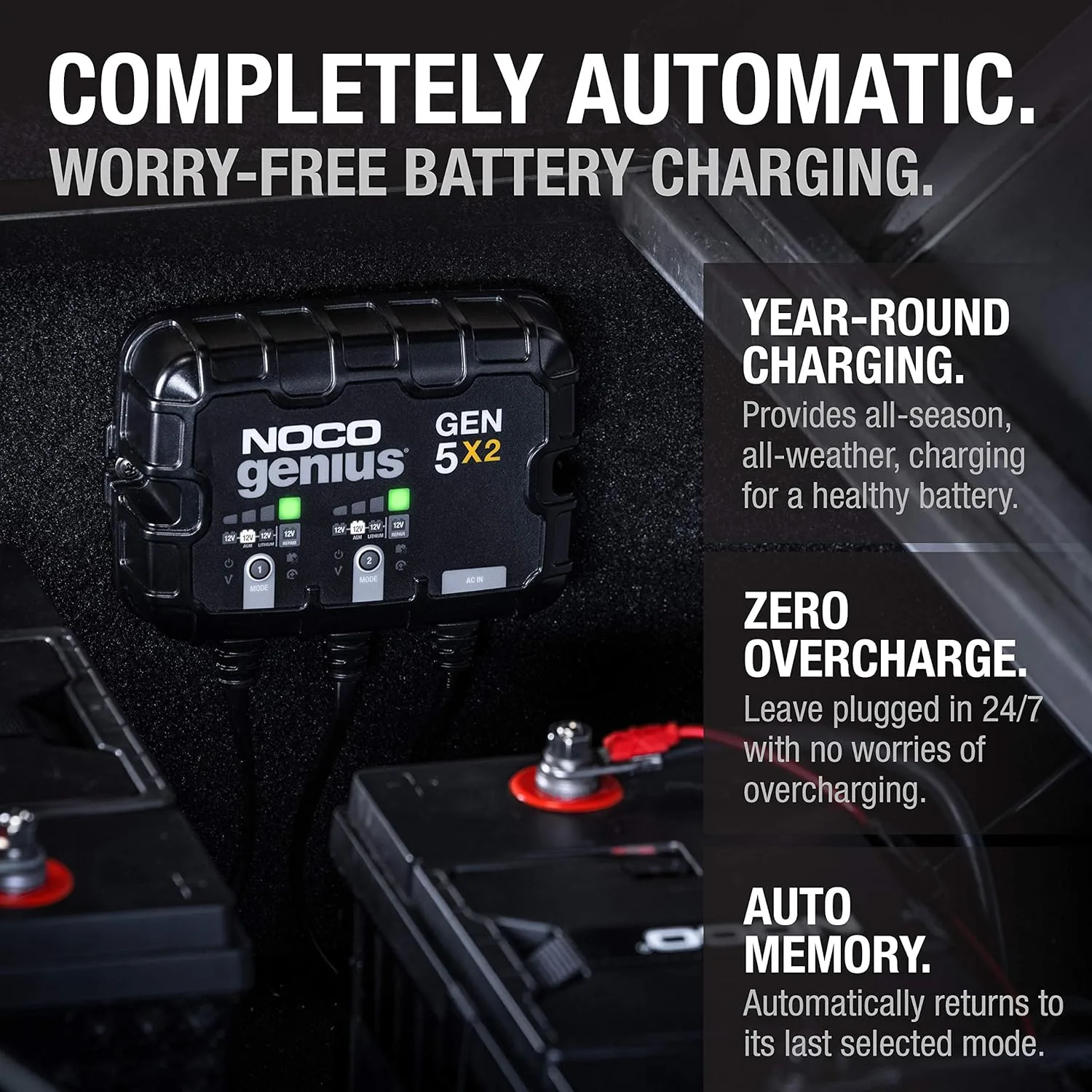 NOCO Genius GEN5X2 2-Bank 10A Onboard Battery Charger - 12V Waterproof Marine