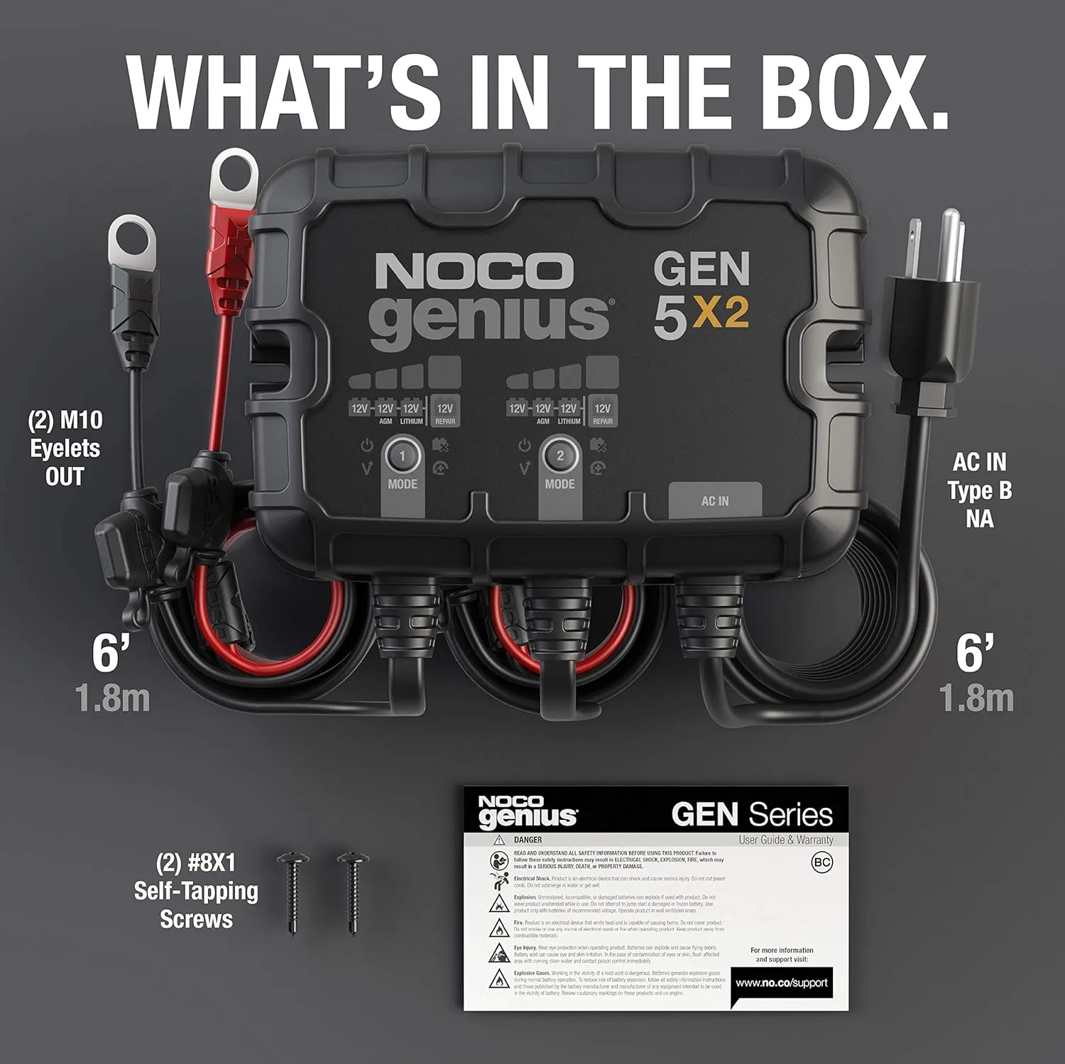 NOCO Genius GEN5X2 2-Bank 10A Onboard Battery Charger - 12V Waterproof Marine