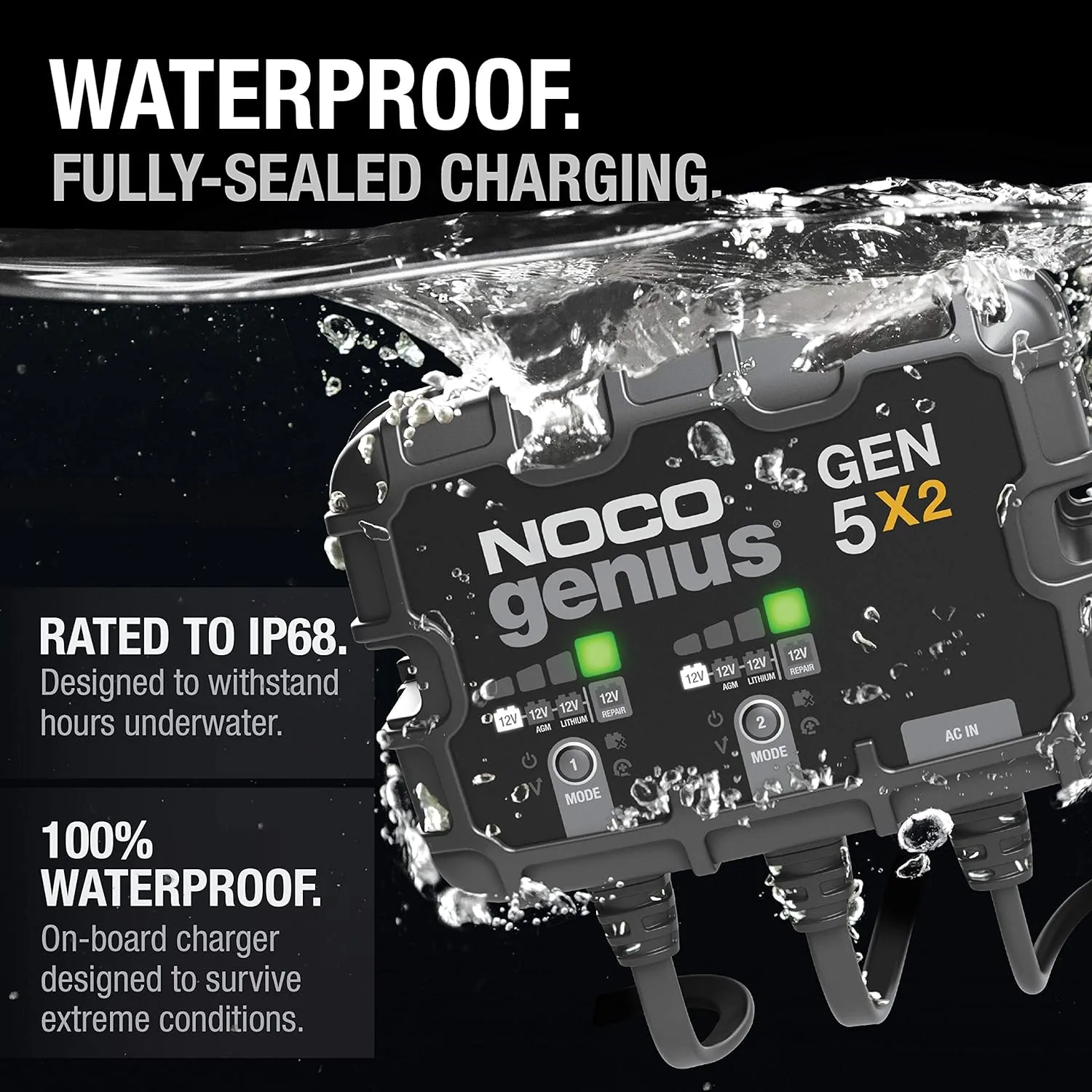 NOCO Genius GEN5X2 2-Bank 10A Onboard Battery Charger - 12V Waterproof Marine