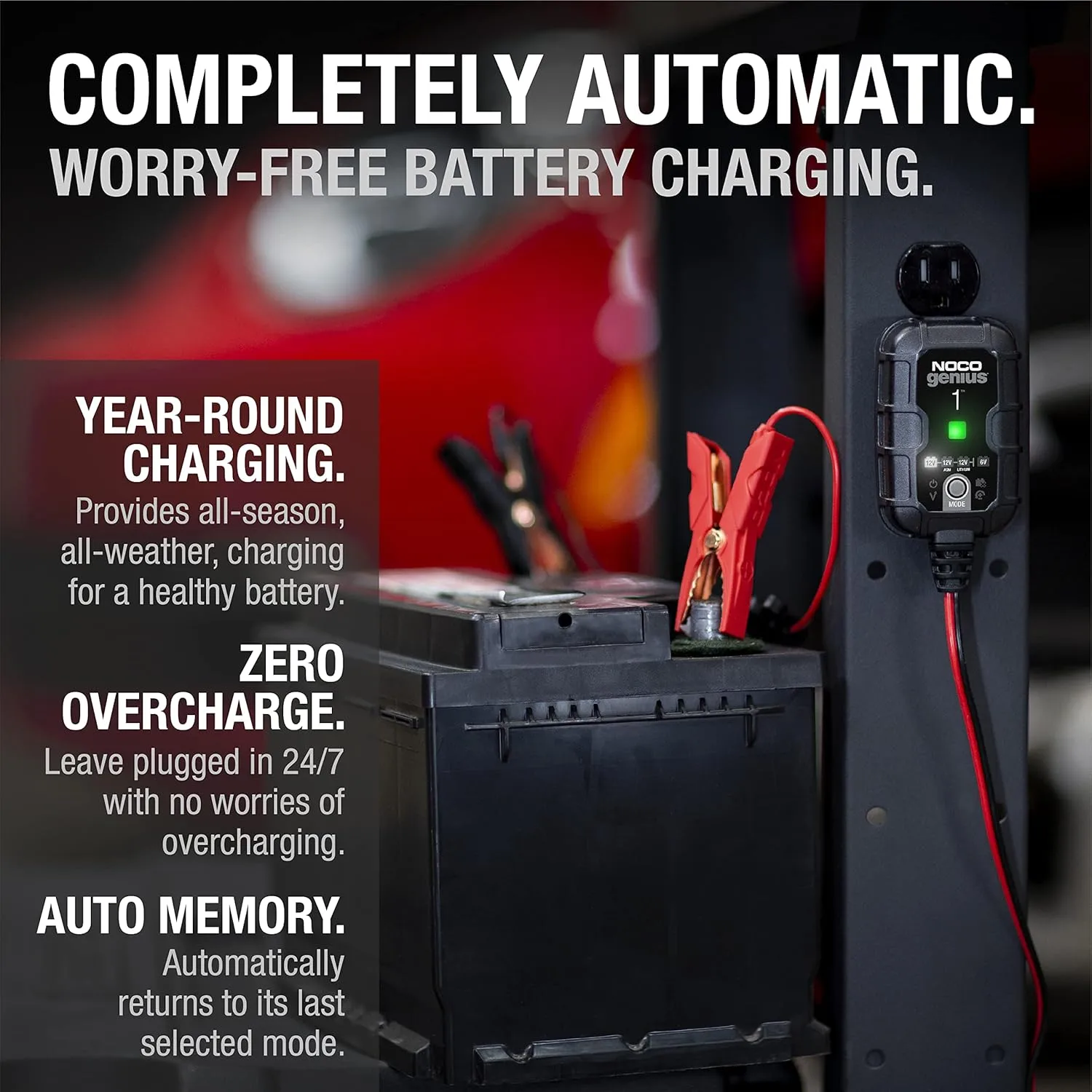 NOCO GENIUS1: 1A 6V/12V Smart Battery Charger – Automatic Maintainer