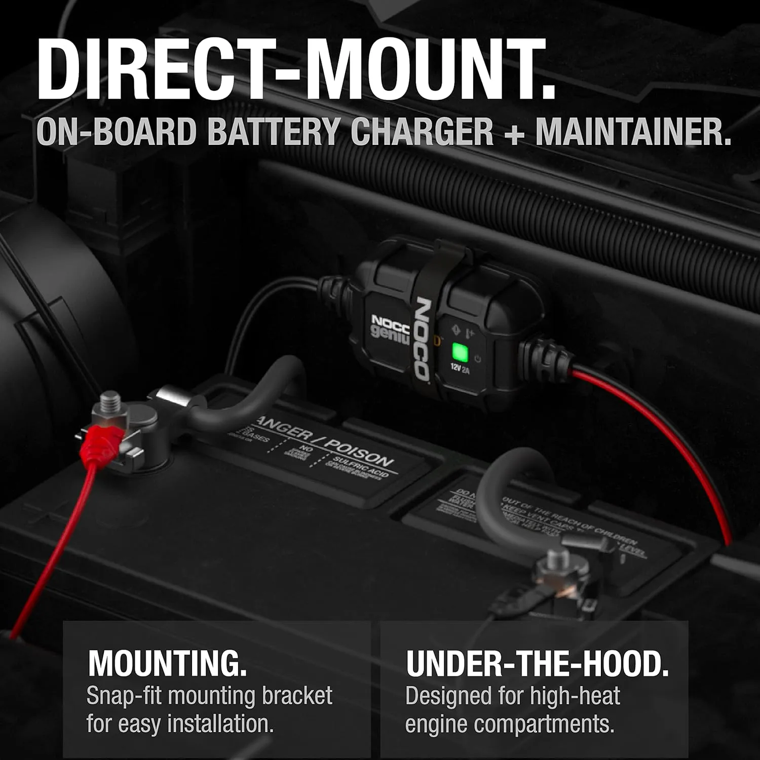 NOCO GENIUS2D 2A 12V Smart Onboard Direct-Mount Battery Charger – Trickle Charger & Desulfator